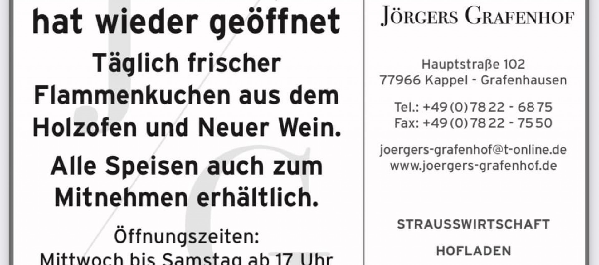 Unsere Strauße hat wieder geöffnet - Jörger´s Grafenhof in Kappel-Grafenhausen